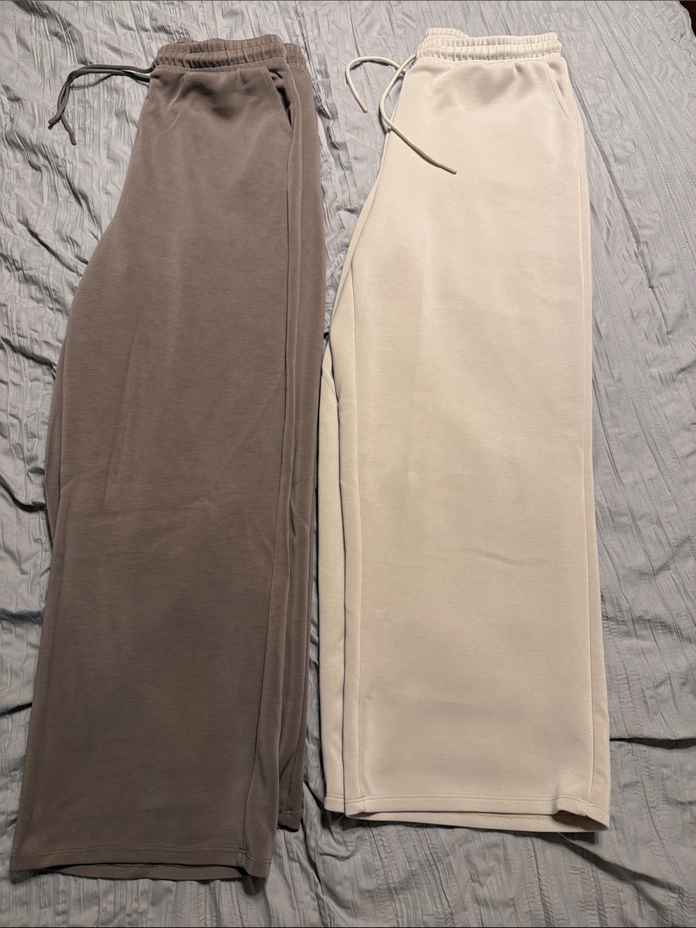 *2* Women’s wide leg sweat pant Duo - Taupe and Cream